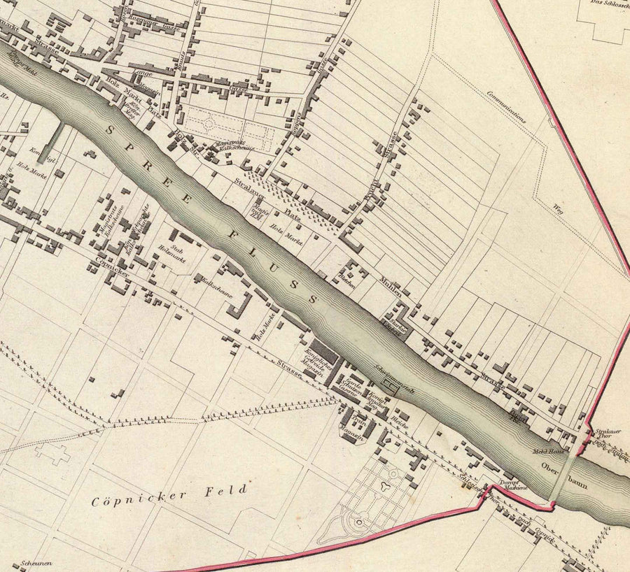 Mappa antica di Berlino nel 1833 di SDUK - Germania, Tiergarten, Alexanderplatz, Muro di Berlino, Porta di Brandeburgo 