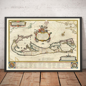 Old Map of Bermuda, 1640 by Willem Blaeu - Somers Isles Tribes & Parishes