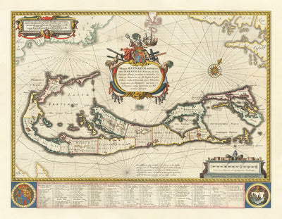 Alte Karte von Bermuda, 1640 von Willem Blaeu - Somers Isles Tribes & Parishes