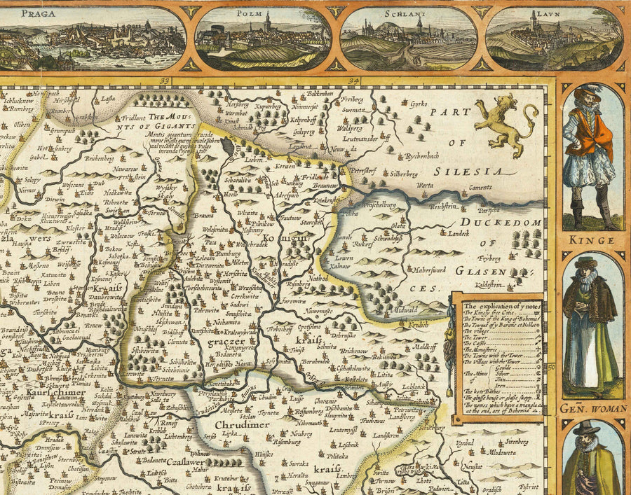 Antica mappa della Boemia del 1626 di John Speed - Repubblica Ceca, Praga, Baviera, Moravia, Europa centrale 