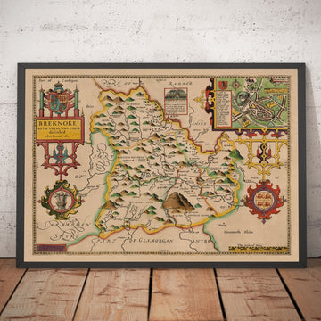 Antiguo mapa de Brecon Wales, 1611 por John Speed - Beacons, Crickhowell, Powys, Trecastle