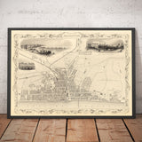 Alte Karte von Brighton im Jahr 1851 von J. & F. Tallis - Lanes, Pier, Parade, Old Steine, Kemptown, East Sussex 