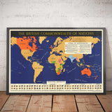 Old British Commonwealth of Nations World Map, 1942 - British Empire, UK, Canada, Australia, Dominions, India, Africa