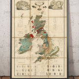 Mapa antiguo de geología y fósiles de las Islas Británicas, 1854, por A.K. Johnston y Edward Forbes - Reino Unido, Escocia, Irlanda, Paleontología