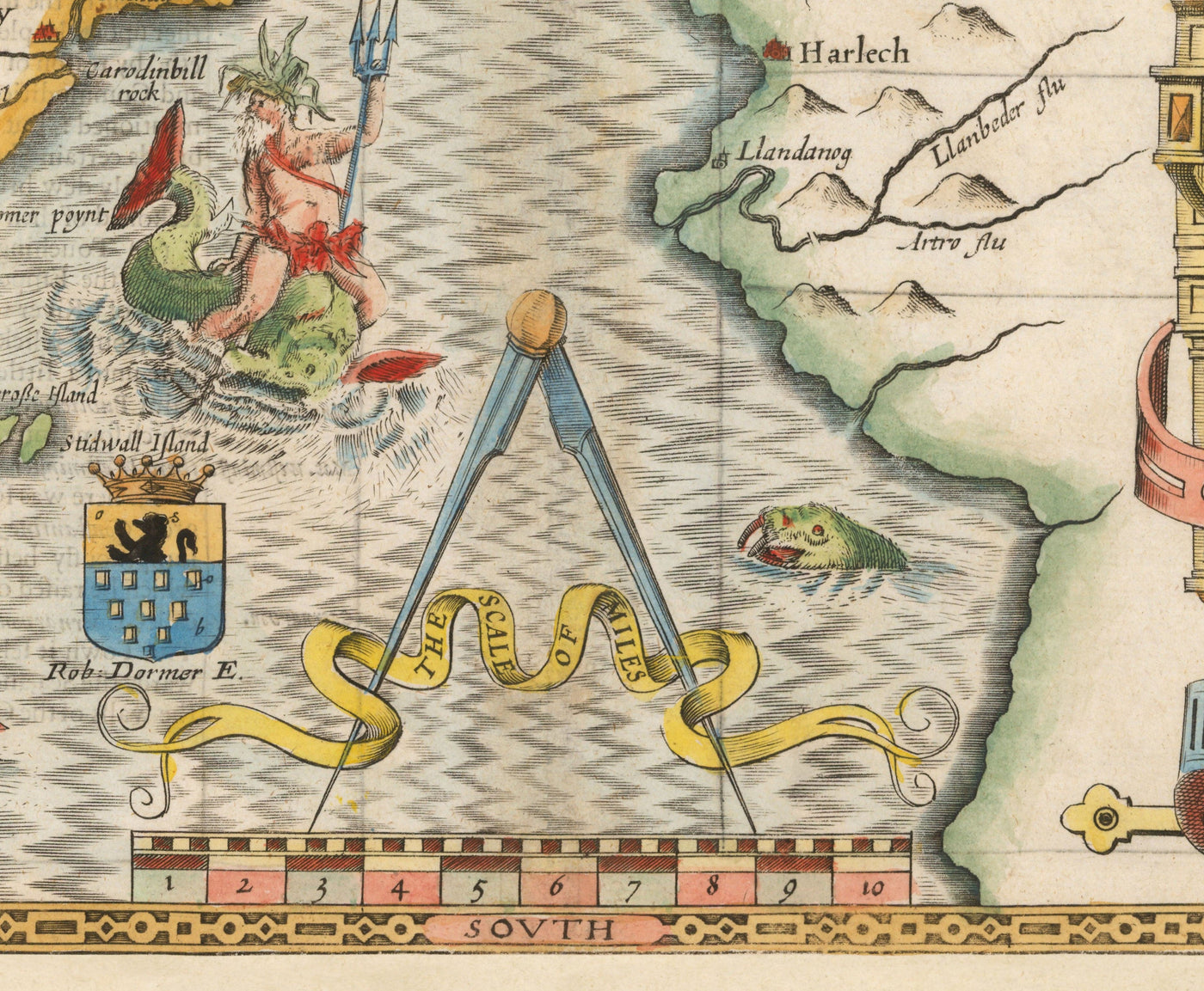 Ancienne carte du Pays de Galles Caernarfonshire, 1611 par John Speed - Caernarfon, Snowdon, Gwynedd, Bangor, Conwy, Llandudno