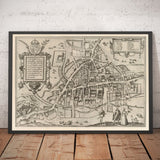 Old Map of Cambridge and University Colleges, 1575 by Georg Braun-Trinity, Kings, Queens, Clare