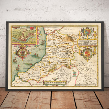 Mapa antiguo de Ceredigion Wales, 1611 por John Speed ​​- Cardiganshire, Aberystwyth, Cardigan