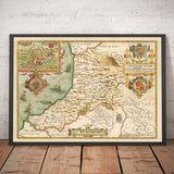 Ancienne Carte de Ceredigion Galles, 1611 par John Vitesse - Cardiganshire, Aberystwyth, Cardigan