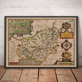 Mappa antica del Carmarthenshire in Galles, 1611 di John Speed - Carmarthen, Llanelli, Llandovery 