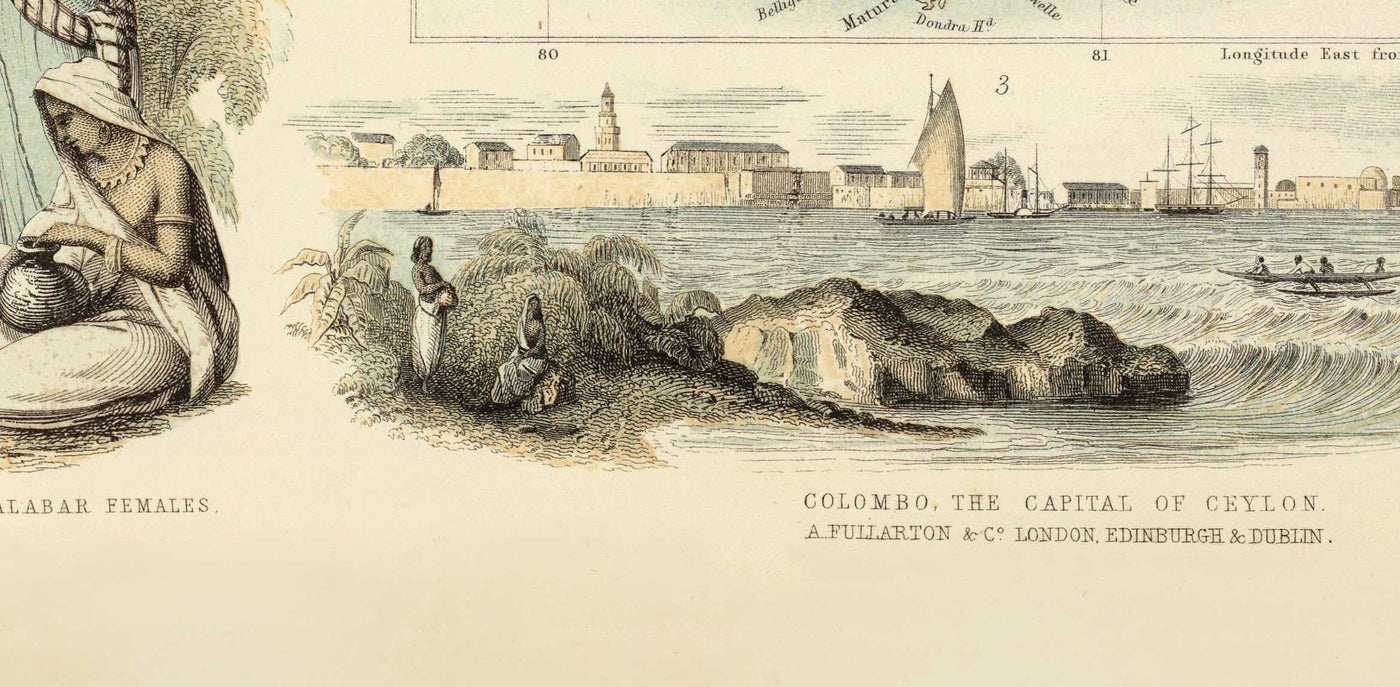 Antiguo mapa de las posesiones británicas en el Océano Índico, 1872 por Fullarton - Malasia, Penang, Singapur, Sri Lanka, Malaca