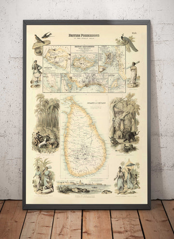 Antiguo mapa de las posesiones británicas en el Océano Índico, 1872 por Fullarton - Malasia, Penang, Singapur, Sri Lanka, Malaca