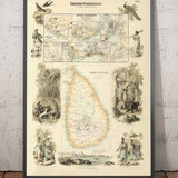 Mappa antica delle possessioni britanniche nell'Oceano Indiano, 1872 di Fullarton - Malesia, Penang, Singapore, Sri Lanka, Malacca 
