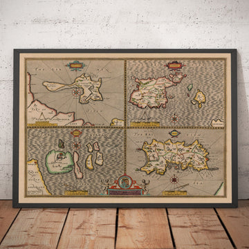 Old Map of Channel Isles, 1611 by John Speed - Jersey, Guernsey, Farne Islands, Holy Island