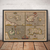 Antica mappa delle Isole del Canale, 1611 di John Speed - Jersey, Guernsey, Isole Farne, Isola Santa 