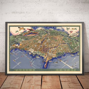 Old Map of Chicago, 1931 - Birdseye Map of Downtown, Grant Park, Central, Magnificent Mile, Lake Michigan, Suburbs