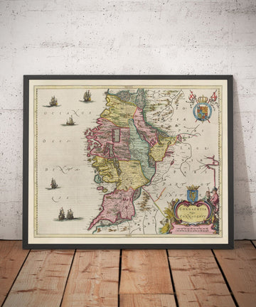 Mappa antica del Connacht, Irlanda nel 1665 di Joan Blaeu - Connaught, Galway, Sligo, Mayo, Leitrim, Clare, West Eire 