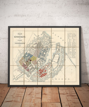 Ancien plan des rues de Copenhague en 1853 par Millard Fillmore - Borsen, Holmen, Kastellet, Christianshavn, Slotsholmen