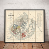 Old Street Map of Copenhagen in 1853 by Millard Fillmore - Borsen, Holmen, Kastellet, Christianshavn, Slotsholmen