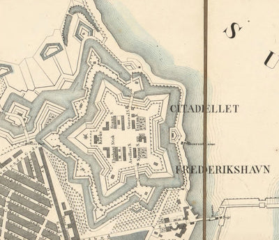 Ancien plan des rues de Copenhague en 1853 par Millard Fillmore - Borsen, Holmen, Kastellet, Christianshavn, Slotsholmen