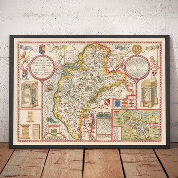 Viejo mapa de Cumbria, 1611 de John Speed ​​- Cumberland, Carlisle, Keswick, Lake District, Windermere