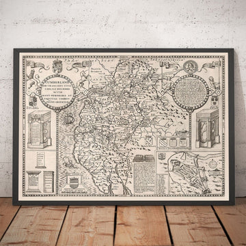 Viejo mapa de Cumbria, 1611 de John Speed ​​- Cumberland, Carlisle, Keswick, Distrito de los lagos, Windermere, Picts & Hadrian Wall