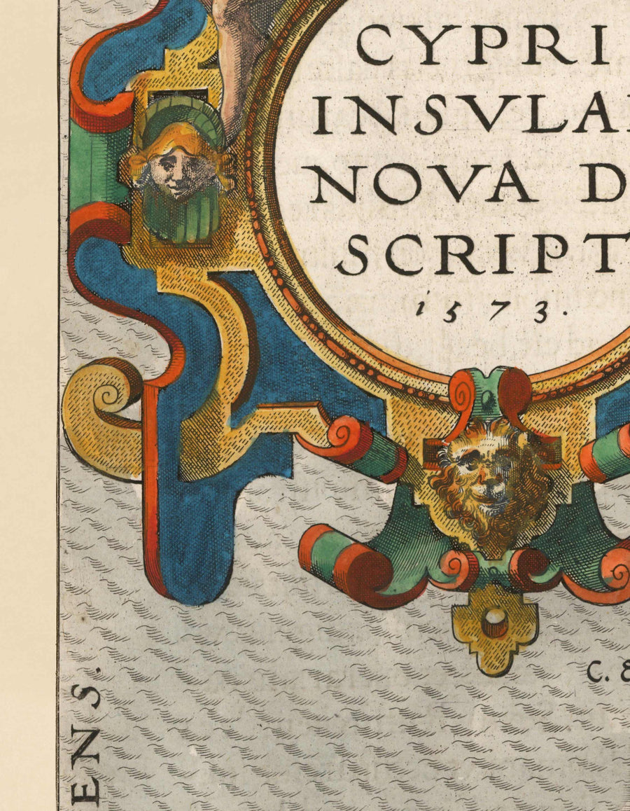 Rara Mappa Antica di Cipro di Abraham Ortelius, 1573 - Nicosia, Kyrenia, Famagosta, Limassol, Pafos 