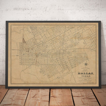 Old Map of Dallas, Texas in 1878 by Jones & Murphy - Main St, Ellum, Downtown, Arts District, Bryan Place