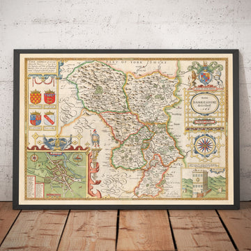 Mapa antiguo de Derbyshire, 1611 de John Speed ​​- Derby, Chesterfield, Buxton, Peak District