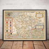 Alte Karte von Devon, 1611 von John Speed - Plymouth, Exeter, Torquay, Paignton 