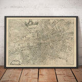Antiguo mapa de Dublín, Irlanda, en 1756, por John Rocque