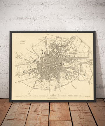 Ancienne carte de Dublin, Irlande, 1836 par WB Clark pour Sduk - River Liffey, Leinster, Co. Dublin