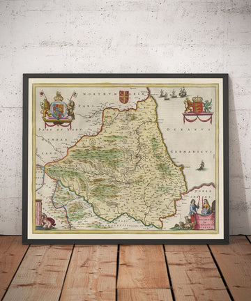 Old Map of County Durham, 1665 by Joan Blaeu - Darlington, Stockton-on-Tees, Sunderland, Hartlepool, Newcastle, Gateshead