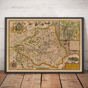 Mapa antiguo del condado Durham, 1611 de John Speed ​​- Darlington, Stockton-on-Tees, Sunderland
