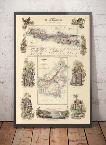Old Map of the Dutch East Indies in 1872 by Fullarton - Borneo, Java, Indonesia, Colonialism, Indian Ocean