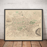 Mappa antica di Edimburgo, Scozia nel 1853 di WB Clarke e George Cox - Waverley, Città Vecchia, Città Nuova, Castello, Ferrovia, Arthurs Seat 