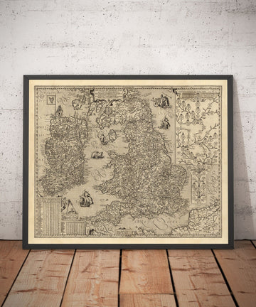 Old Map of England & Ireland in 1605 by Abraham Ortelius