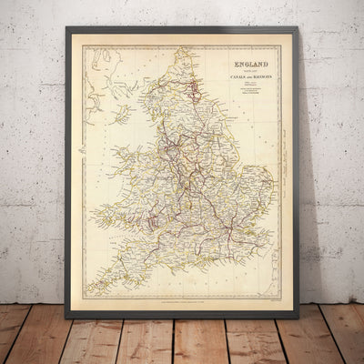 Antiguo mapa de los ferrocarriles y canales de Inglaterra y Gales en 1837 por SDUK - Transporte, Ferrocarriles, Ferrocarriles Nacionales, Ríos