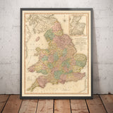 Antica mappa della Gran Bretagna, 1801 di Faden - Inghilterra, Galles, Scozia, Strade, Canali, Posta 