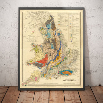 Alter Geologie- und Eisenbahnkarte von England und Wales, 1834 - Geologenkarte 