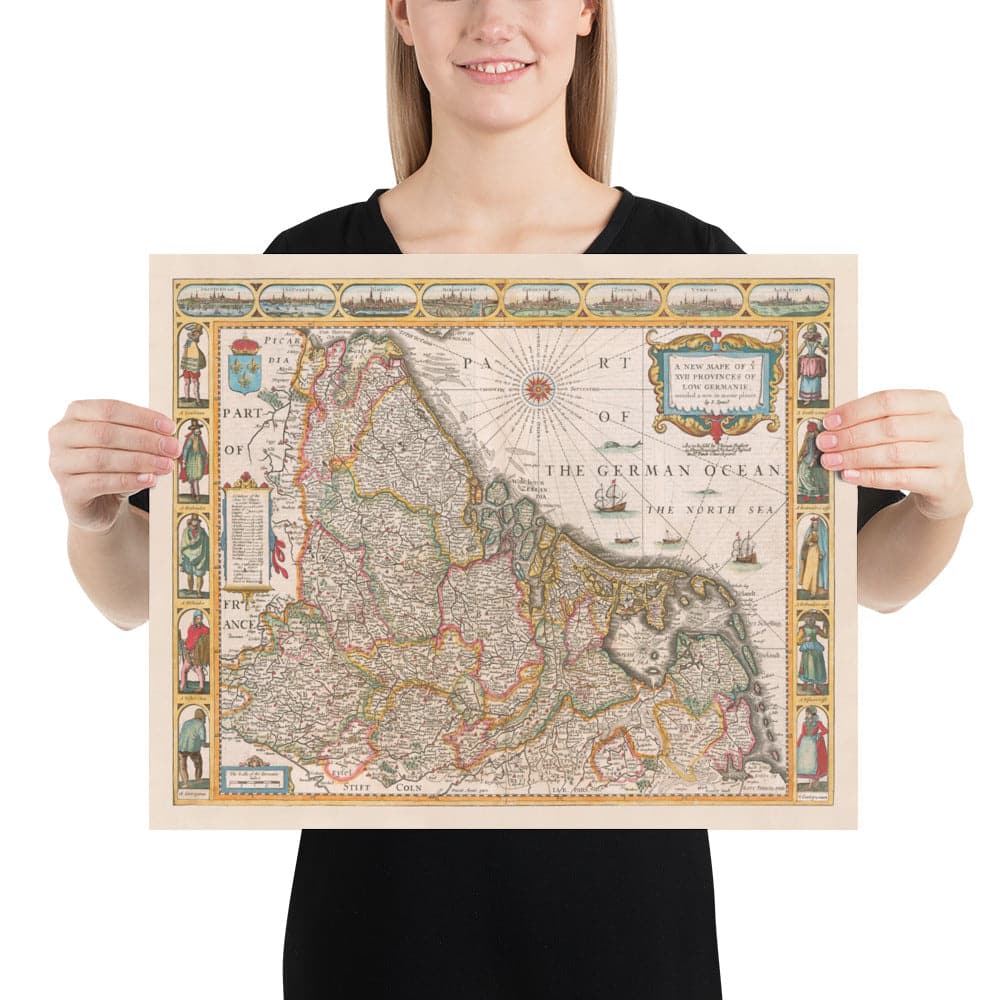 Ancienne carte des pays bas de John Speed, 1627 - Pays-Bas, Pays-Bas, Belgique, Luxembourg, Flandre, Belgique