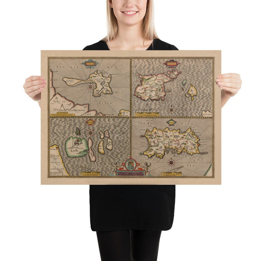 Antica mappa delle Isole del Canale, 1611 di John Speed - Jersey, Guernsey, Isole Farne, Isola Santa 