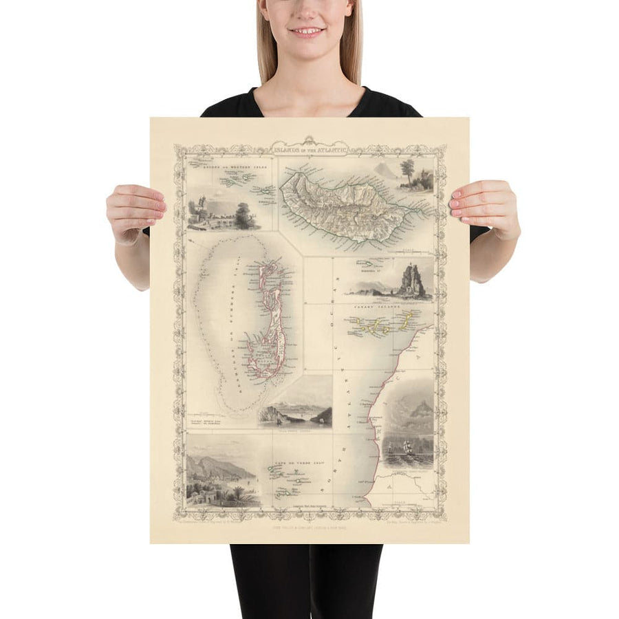 Mappa Antica delle Isole Atlantiche, 1851 di Tallis & Rapkin - Bermuda, Azzorre, Canarie, Tenerife, Madeira, Capo Verde 