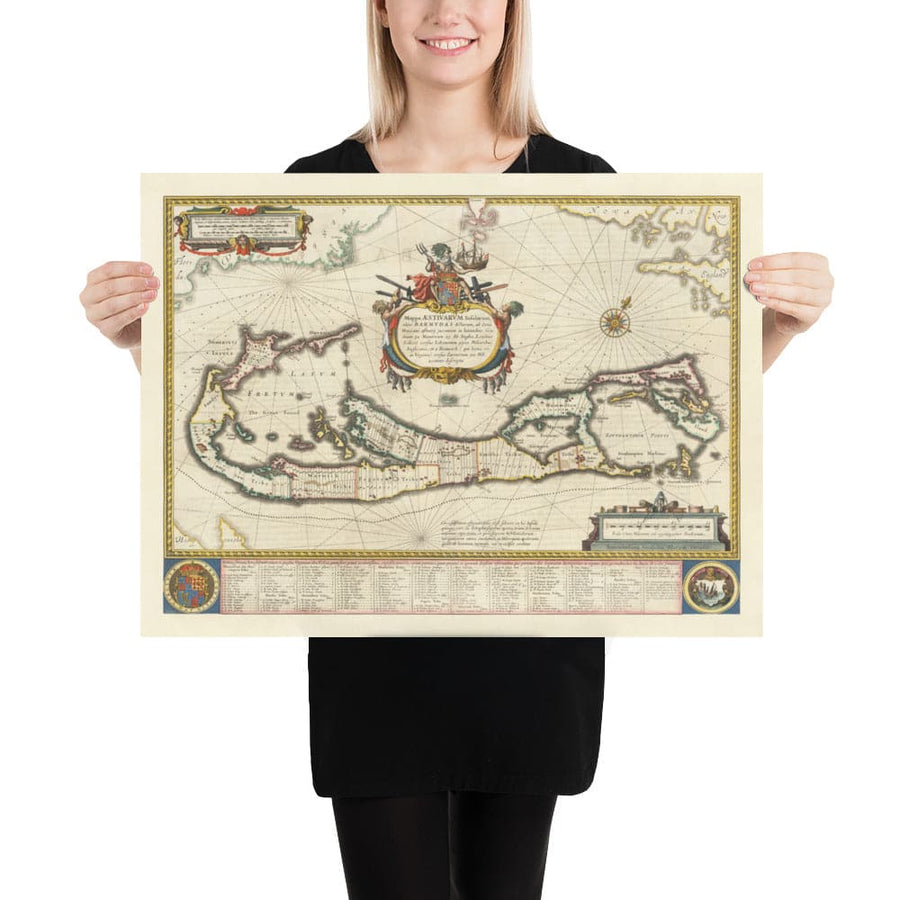 Antica mappa delle Bermuda, 1640 di Willem Blaeu - Tribù e parrocchie delle Somers Isles 