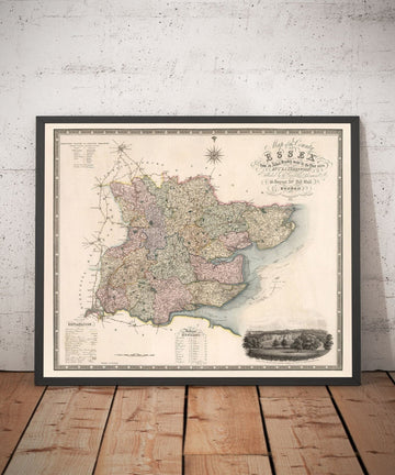 Mapa antiguo de Essex, 1831 por Greenwood & Co. - Southend, Colchester, Chelmsford, Romford, Dagenham, Brentwood, Basildon