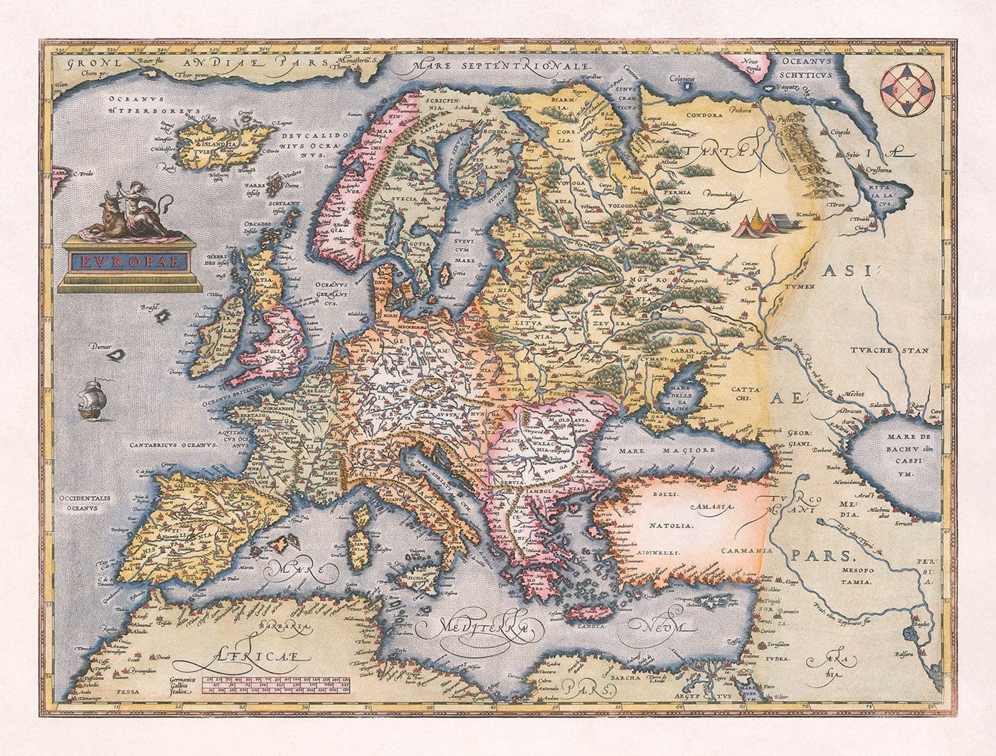 Ancienne carte de l'Europe, 1570 - le premier atlas européen - d'Abraham Ortelius