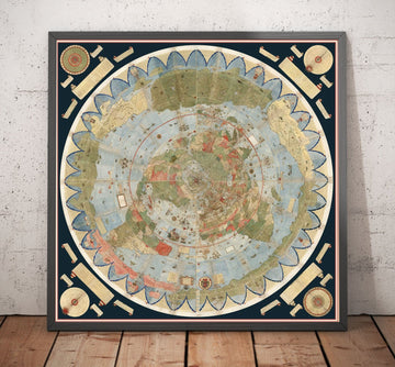 Antiguo mapa de la Tierra Plana, 1587 por Monte Urbano - Mapa del mundo grande de pared