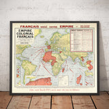 Antiguo Mapa del Imperio Colonial Francés, 1938 por Taride - Francia, Napoleón, África del Norte, Rutas Marítimas