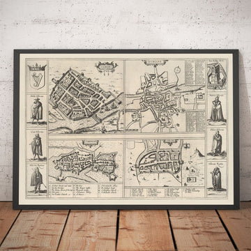 Ancienne carte de Dublin, Limerick, Cork et Galway en 1618 par Georg Braun - Anciennes cartes de la ville d&