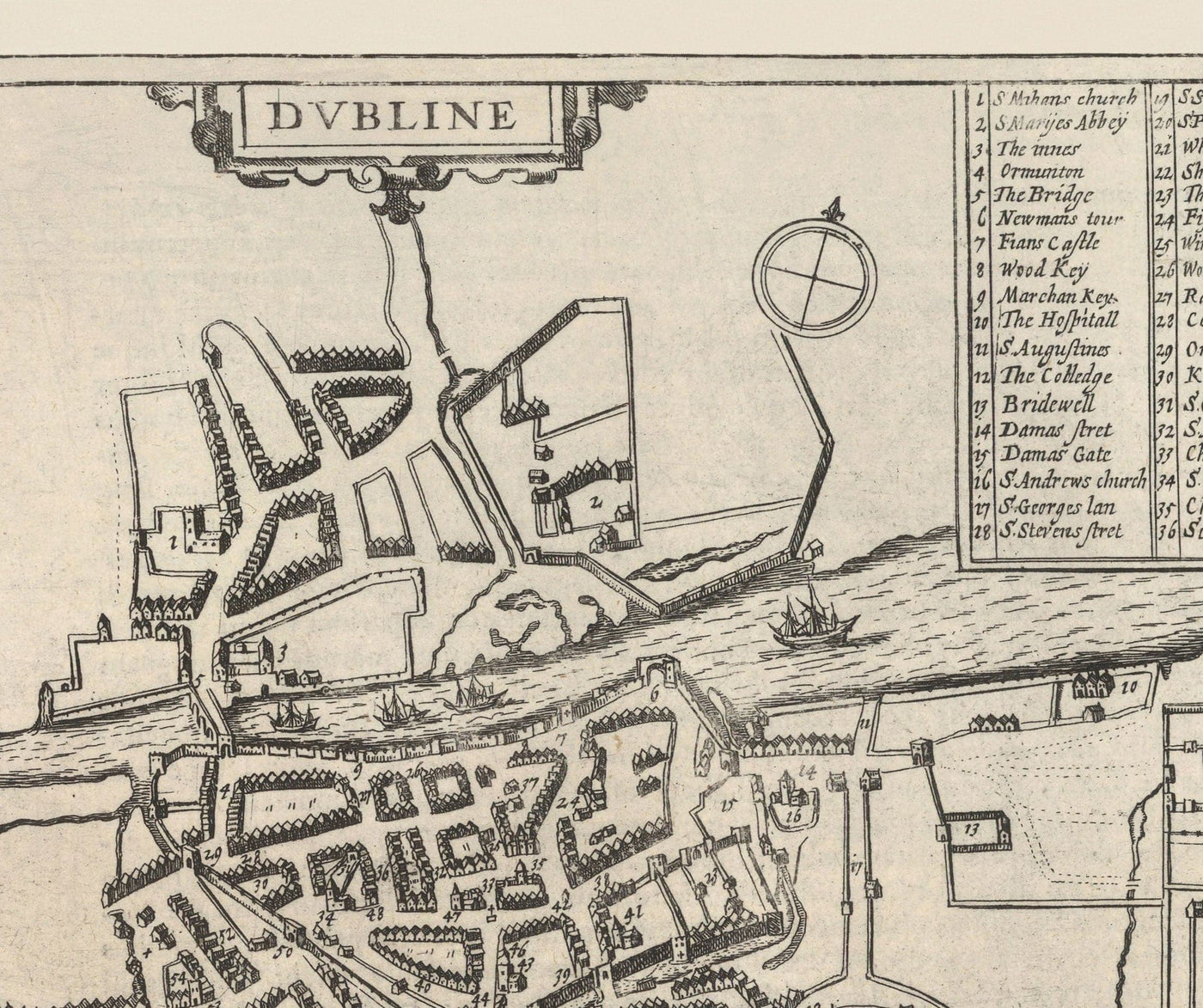 Viejo mapa de Dublín, Limerick, Cork y Galway en 1618 por Georg Braun - Llámags de la antigua ciudad Eire