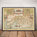 Ancienne carte de Glamorgan Galles, 1611 par John Speed ​​- Cardiff, Swansea, Bridgend, Port Talbot, Barry